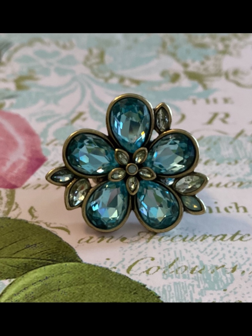Heidi Daus Teardrop Blue Crystal Flower Brooch